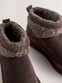 Discount Next Faux Fur Borg Platform Boots Chocolate Brown Suede