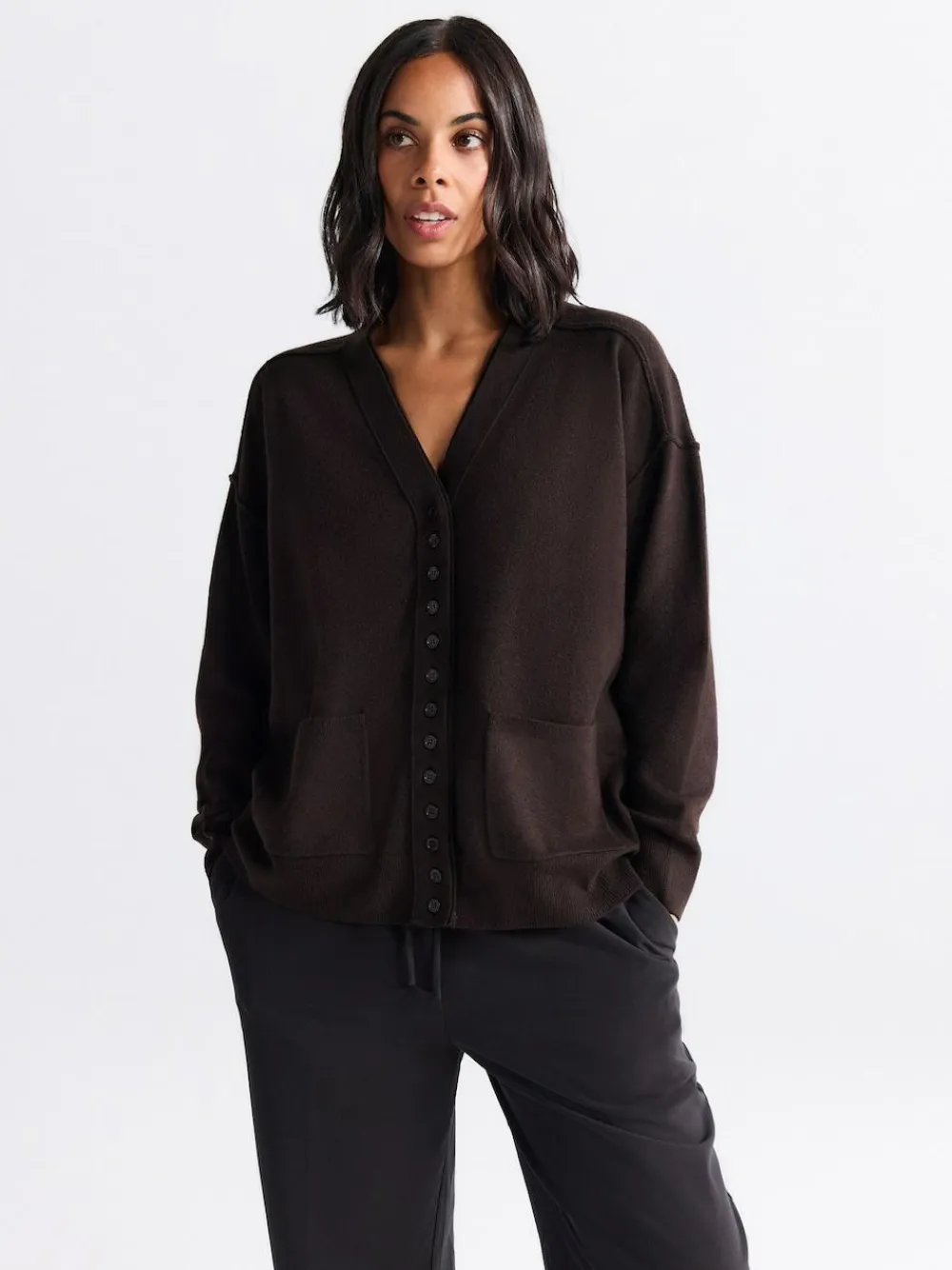 Next Chocolate Brown Supersoft V-Neck Cardigan With Pockets^Women Knitwear|Knitwear