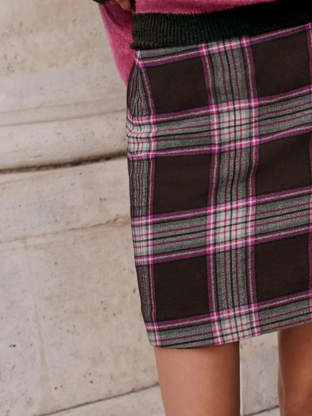 Next Chocolate/Pink Check Mini Skirt^Women Skirts