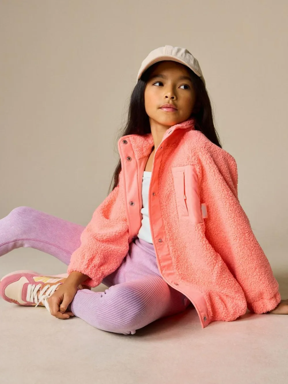 Sale Next Button Up Fleece Jacket (3-16yrs) Coral Orange