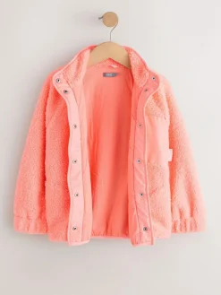 Sale Next Button Up Fleece Jacket (3-16yrs) Coral Orange