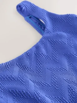 Next Cornflower Blue Textured Scoop Neck Tummy Control Swimsuit^Women Swimwear