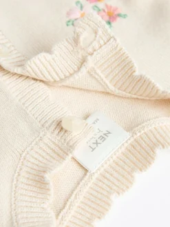 Next Cream Bunny 100% Cotton Pointelle Knitted Floral Flower Baby Cardigan (0mths-3yrs)^ Knitwear & Sweaters|Knitwear