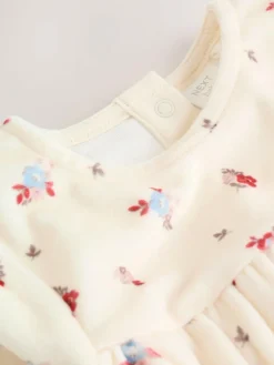 Next Baby Long Sleeve Velour Dress and Tights Set 2 Piece (0mths-2yrs) Cream Ditsy