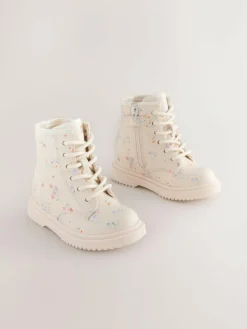 Best Next Standard Fit (F) Lace-Up Ankle Boots Cream Floral