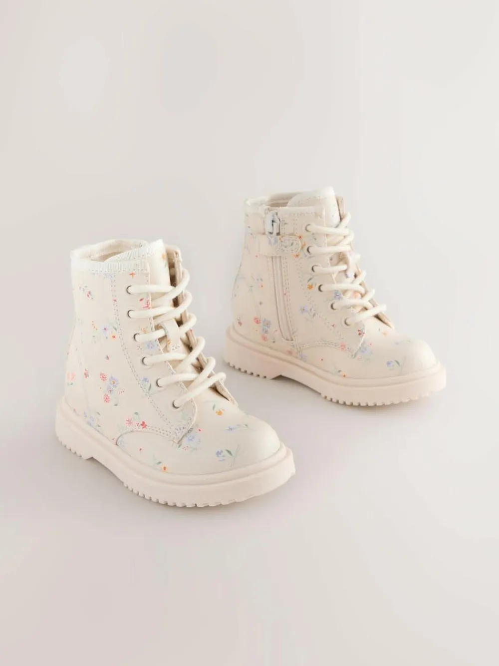 Best Next Standard Fit (F) Lace-Up Ankle Boots Cream Floral