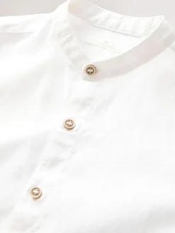 Hot Next Cream Grandad Collar Linen Mix Long Sleeve Shirt (3-16yrs)