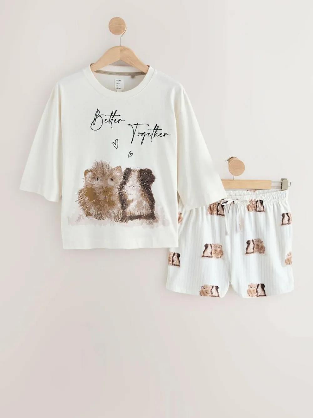 Next Cream Guinea Pig Short Pyjamas Set^Women Pyjamas|All Night & Lounge