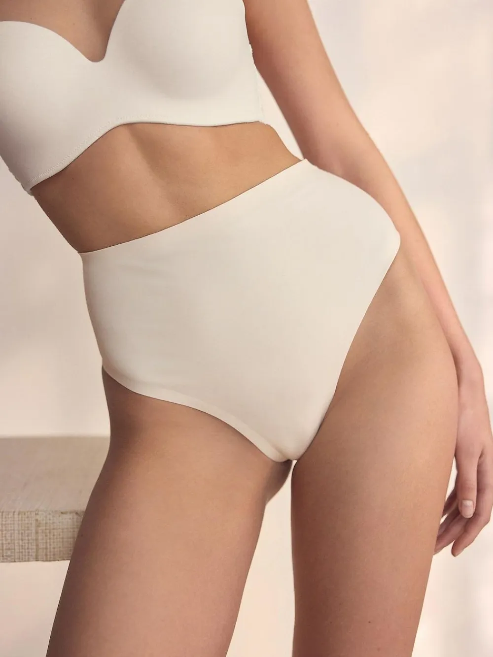 Hot Next High Waist Thong Shaping Tummy Control Premium Cotton Blend Knickers Cream