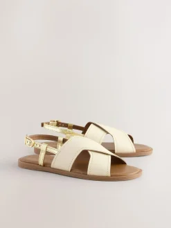 Discount Next Standard/Wide Fit Stitched Slingback Sandals Cream Leather
