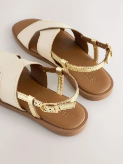 Discount Next Standard/Wide Fit Stitched Slingback Sandals Cream Leather