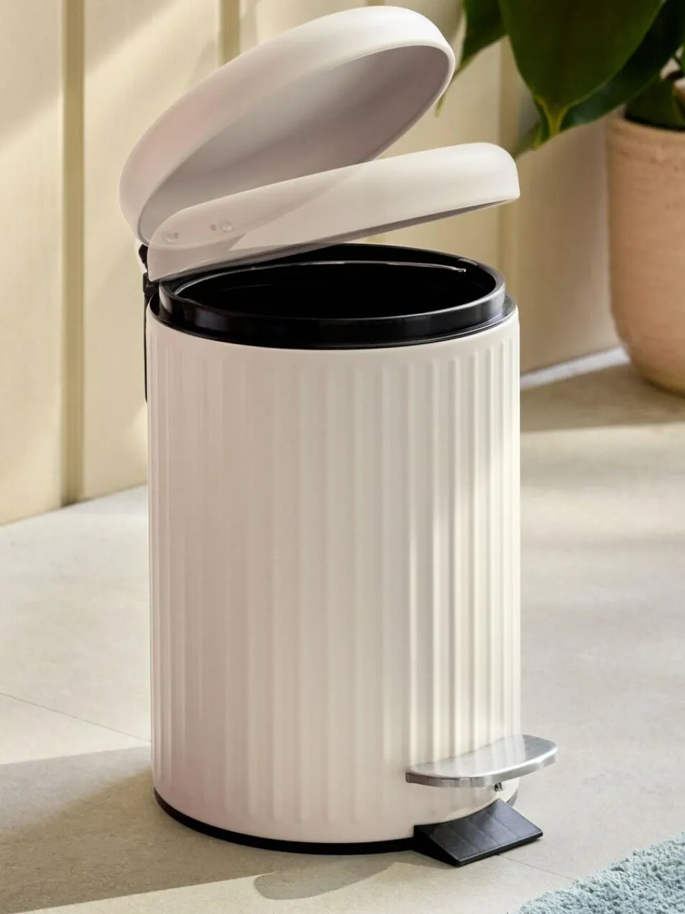Next Cream Rib Soft Close 3 Litre Pedal Bin^ Bathroom Accessories