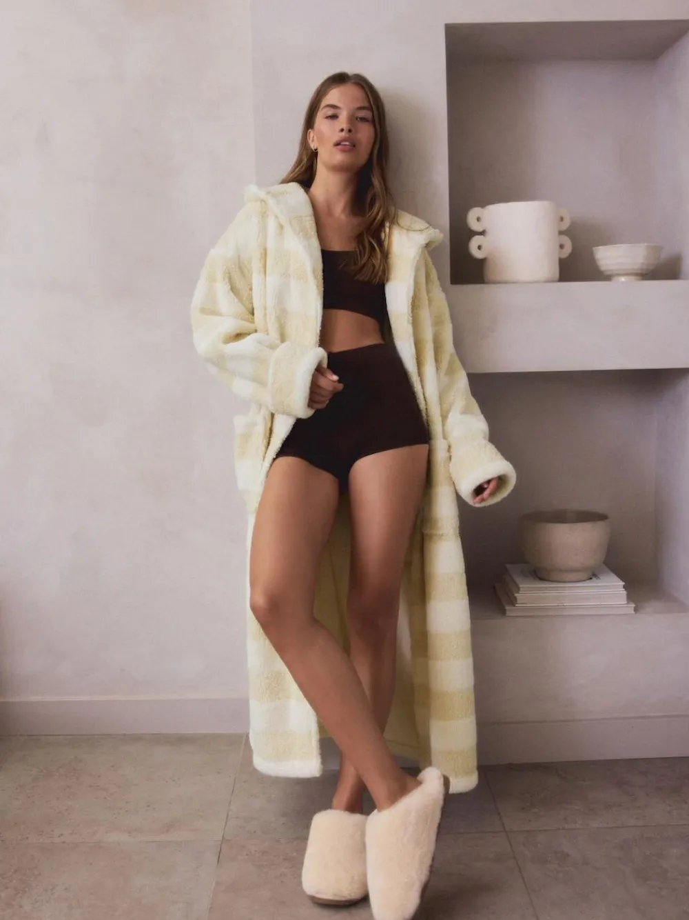 Next Cream Textured Stripe Dressing Gown^Women Bathrobes