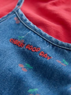 Next Dark Blue Cherry Printed Denim Playsuit and T-Shirt (3mths-7yrs)^ Jumpsuits & Playsuits
