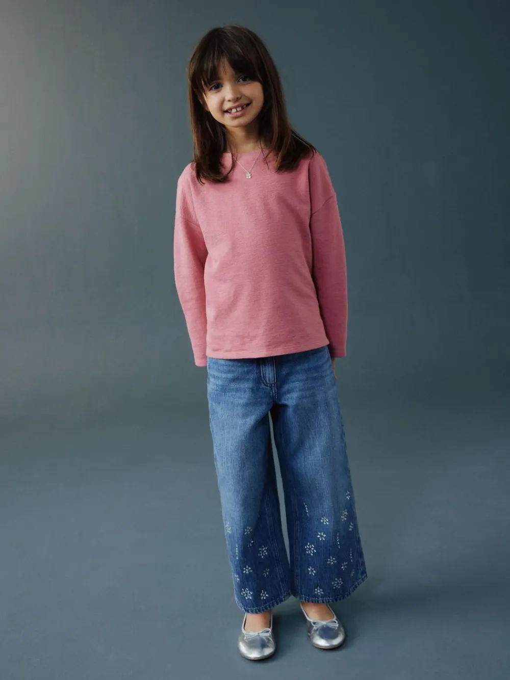 Next Dark Blue Wide Heatseal Embellished Jeans (3-16yrs)^ Jeans