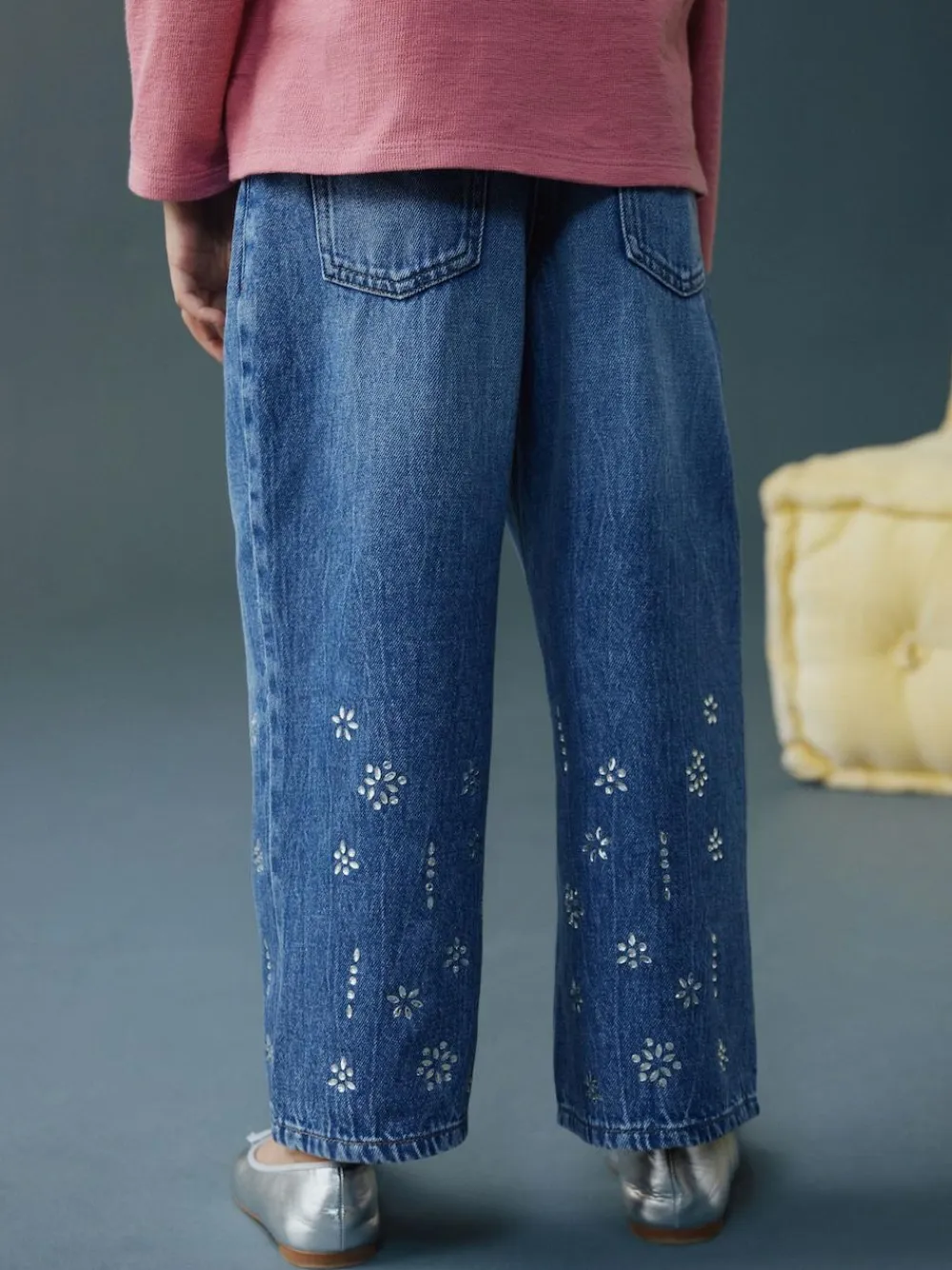 Next Dark Blue Wide Heatseal Embellished Jeans (3-16yrs)^ Jeans