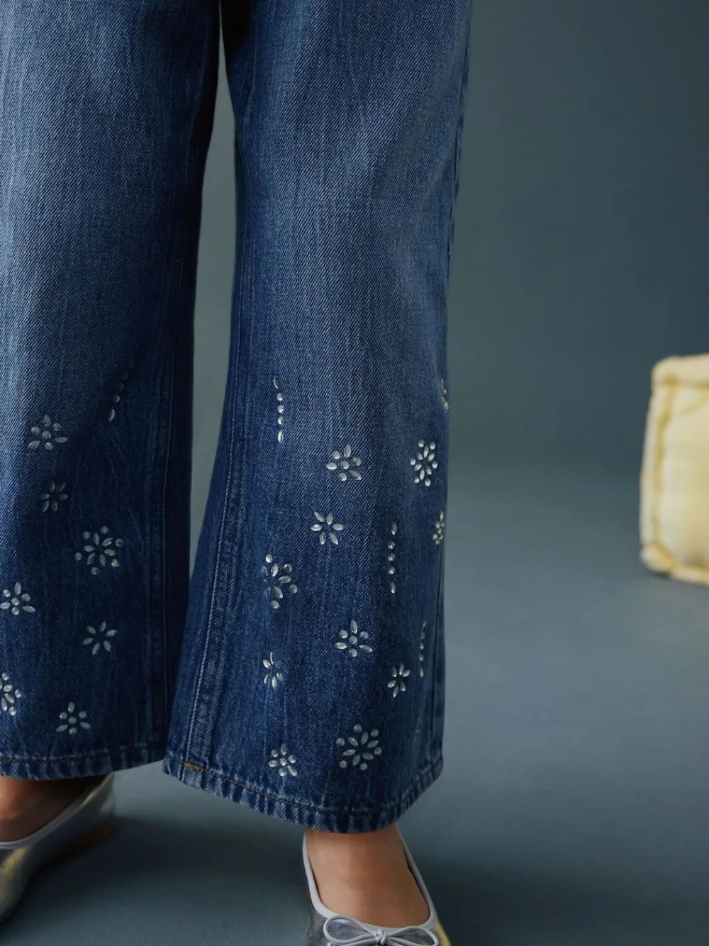 Next Dark Blue Wide Heatseal Embellished Jeans (3-16yrs)^ Jeans