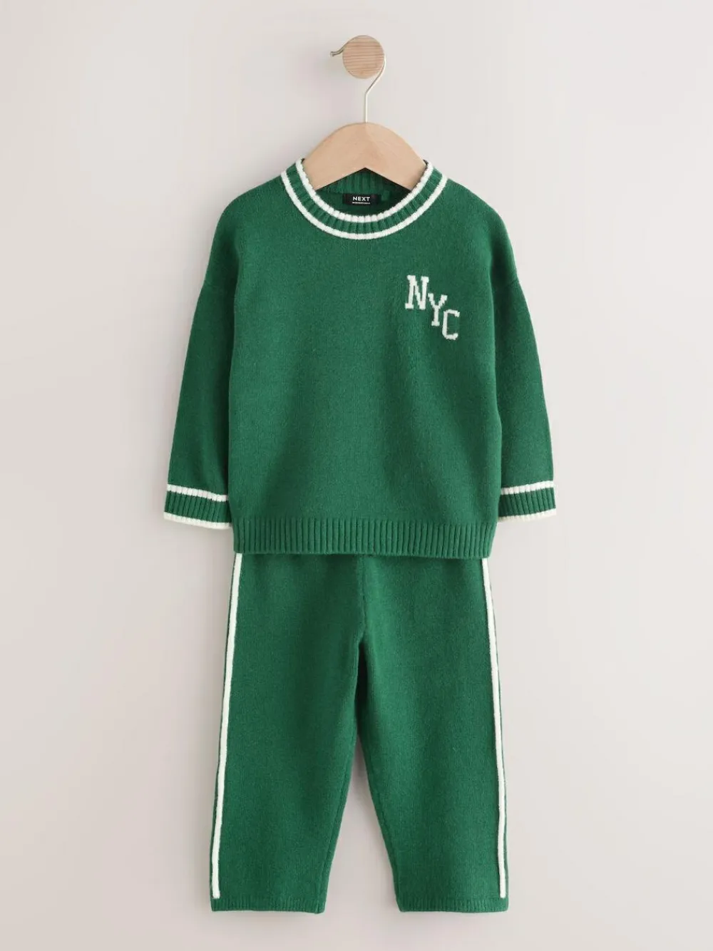Clearance Next Knitted Crew Neck Jumper and Joggers Set (3mths-7yrs) Dark Green NYC