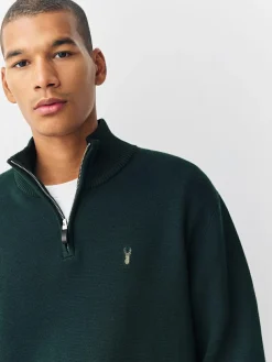 Sale Next Stag Logo N.Premium Regular Fit 100% Cotton Premium Quarter Zip Jumper Dark Green