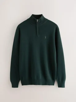 Sale Next Stag Logo N.Premium Regular Fit 100% Cotton Premium Quarter Zip Jumper Dark Green