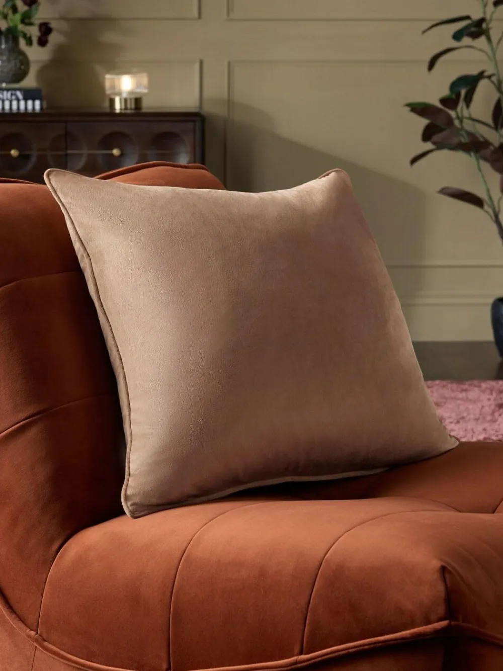 Next Dark Natural 59 x 59cm Matte Velvet Cushion^ Cushions & Throws