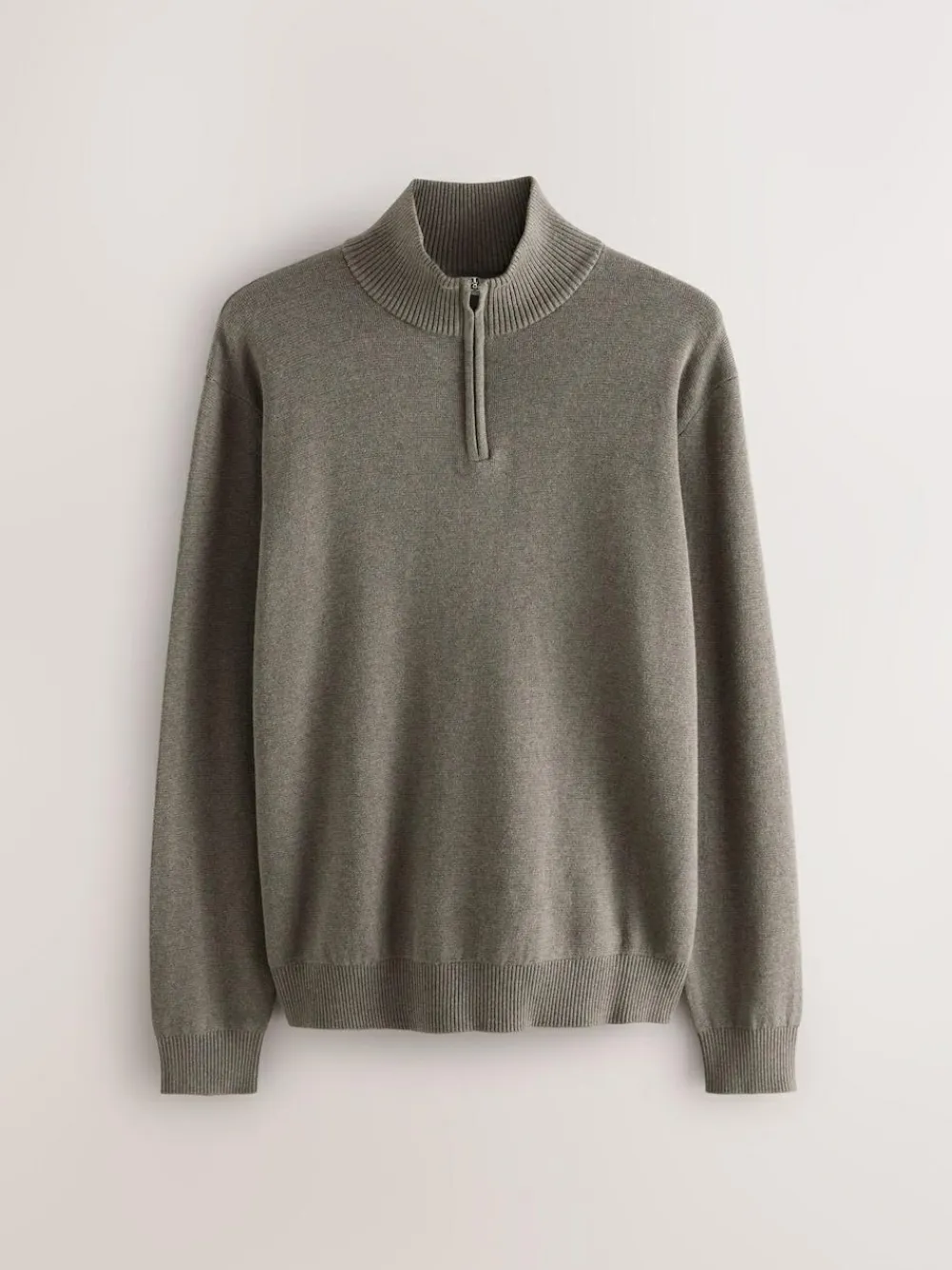 New Next Dark Stone Plain N.Premium Regular Fit 100% Cotton Premium Quarter Zip Jumper