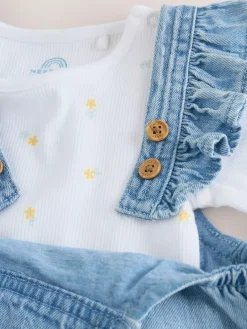 Next Dungarees and Long Sleeve Bodysuit Set 2 Piece (0mths-3yrs)^ Baby Girls|Baby Girls