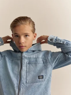 Discount Next Overshirt 100% Cotton Zip Through Hoodie (3-16yrs) Denim Lightwash