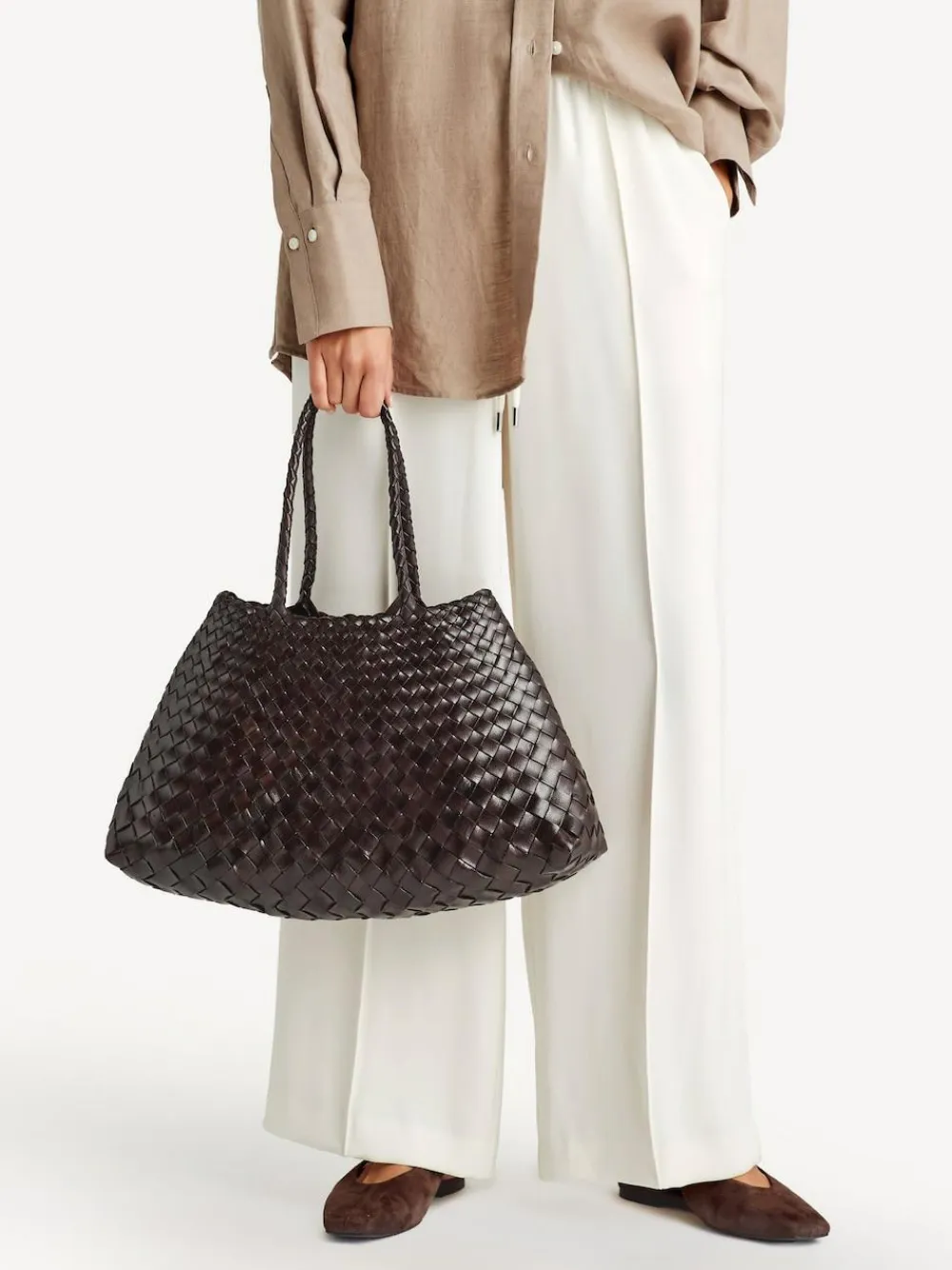 Outlet Dragon Diffusion Santa Croce Large Woven Bag Dark Brown