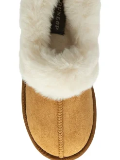 Dunlop Faux Suede Collar Full Slippers^Women Slippers