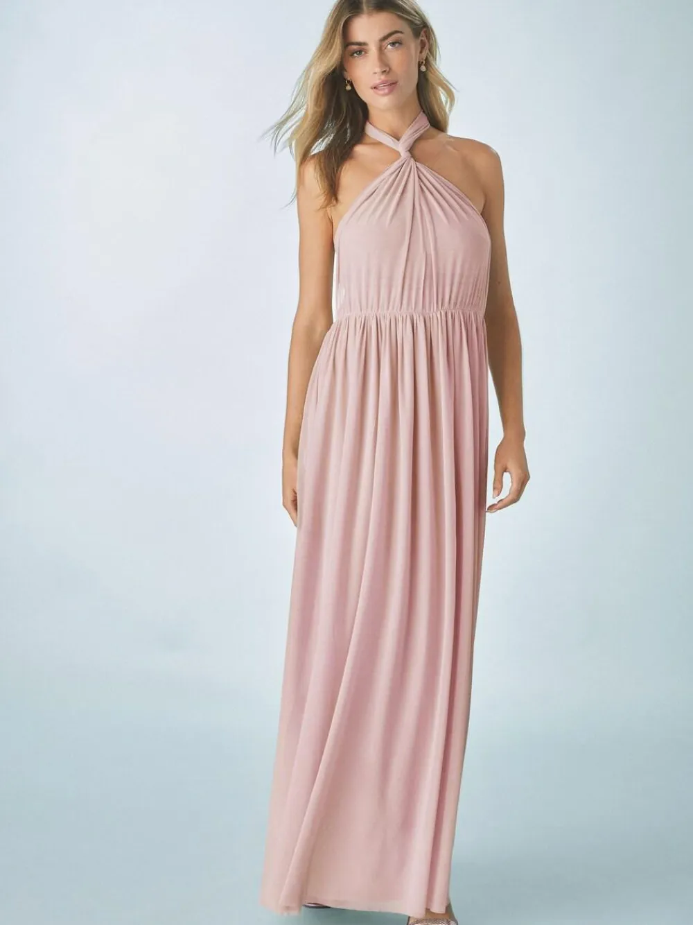 Next Dusky Pink Mesh Multiway Wedding Guest Bridesmaid Maxi Dress^Women Maxi Dresses