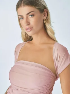 Next Dusky Pink Mesh Multiway Wedding Guest Bridesmaid Maxi Dress^Women Maxi Dresses