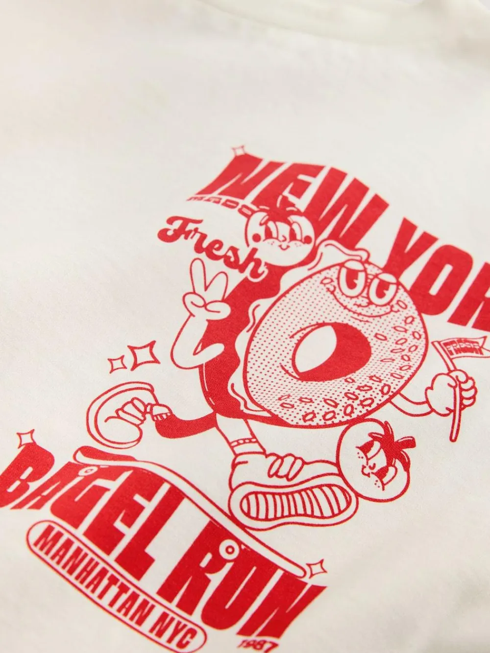 Next Ecru Bagel Oversized Graphic Print T-Shirt (3-16yrs)^ Tops|T-Shirts