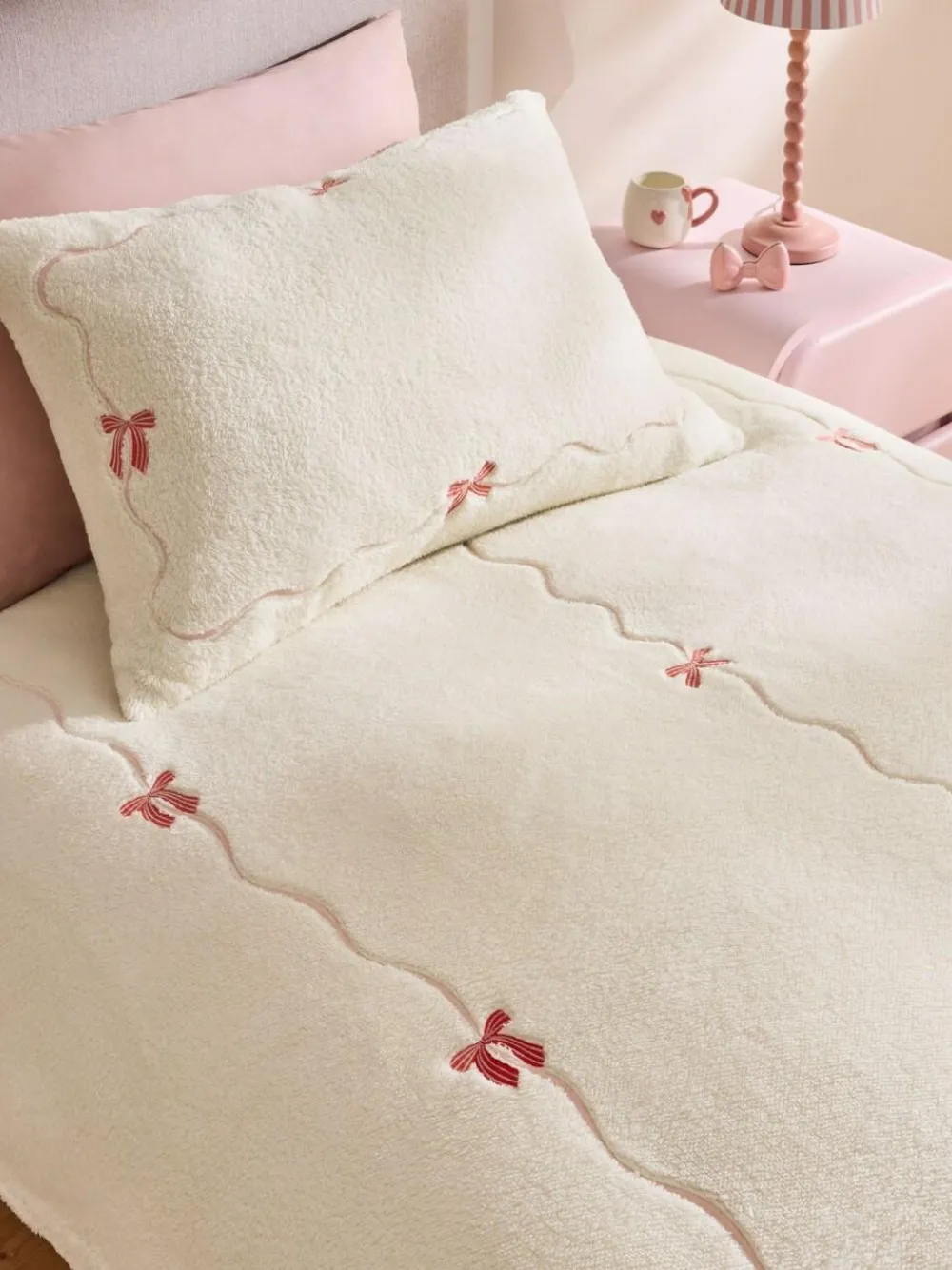 Discount Next Ecru Bow Cosy Fleece Duvet Cover and Pillowcase Set