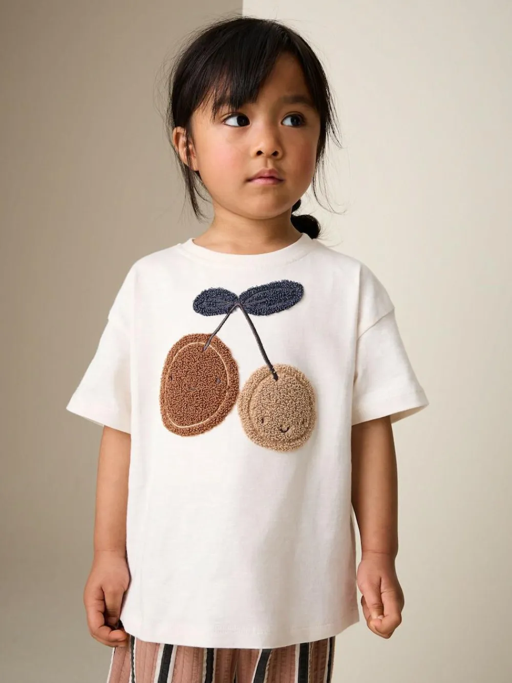 Next Ecru/ Brown Cherry Short Sleeve Top and Barrel Trousers Set (3mths-7yrs)^ Baby Girls|Tops