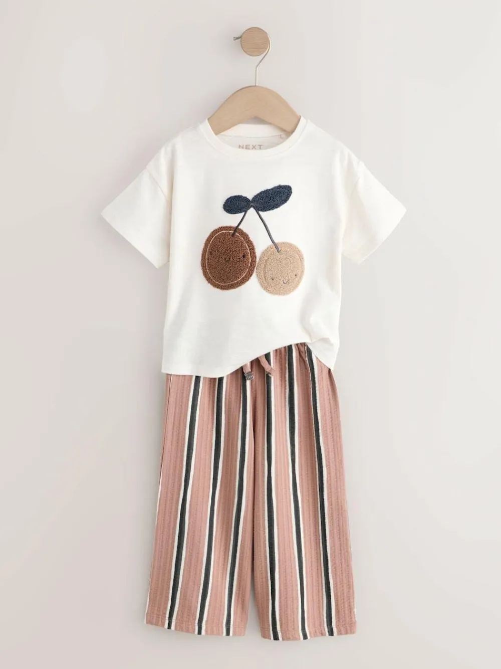 Next Ecru/ Brown Cherry Short Sleeve Top and Barrel Trousers Set (3mths-7yrs)^ Baby Girls|Tops