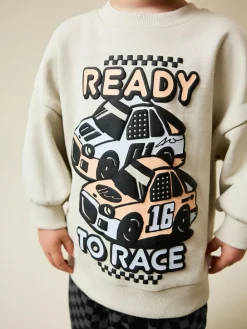 Discount Next Crew Neck Sweatshirt and Jogger Set (3mths-7yrs) (3mths-7yrs) Ecru Car