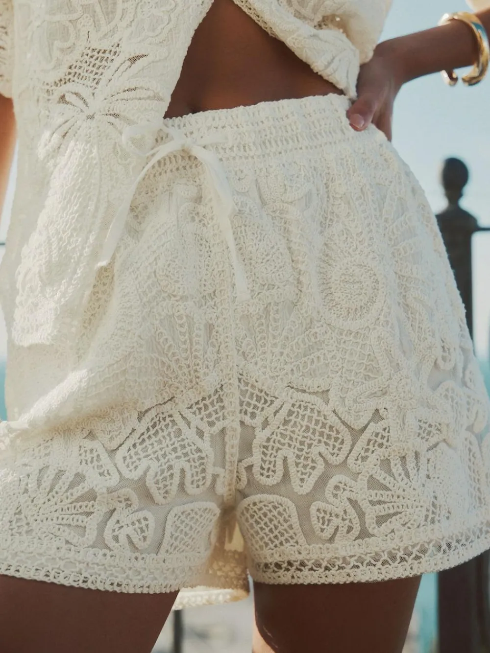 Next Ecru Crochet Tie Waist Shorts^Women Shorts