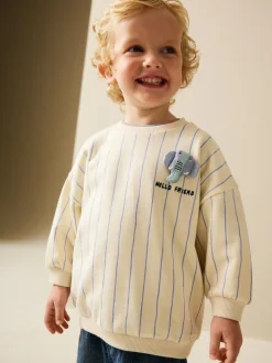 Discount Next Ecru Elephant Striped All-Over Print Crew Neck Sweatshirt (3mths-7yrs)