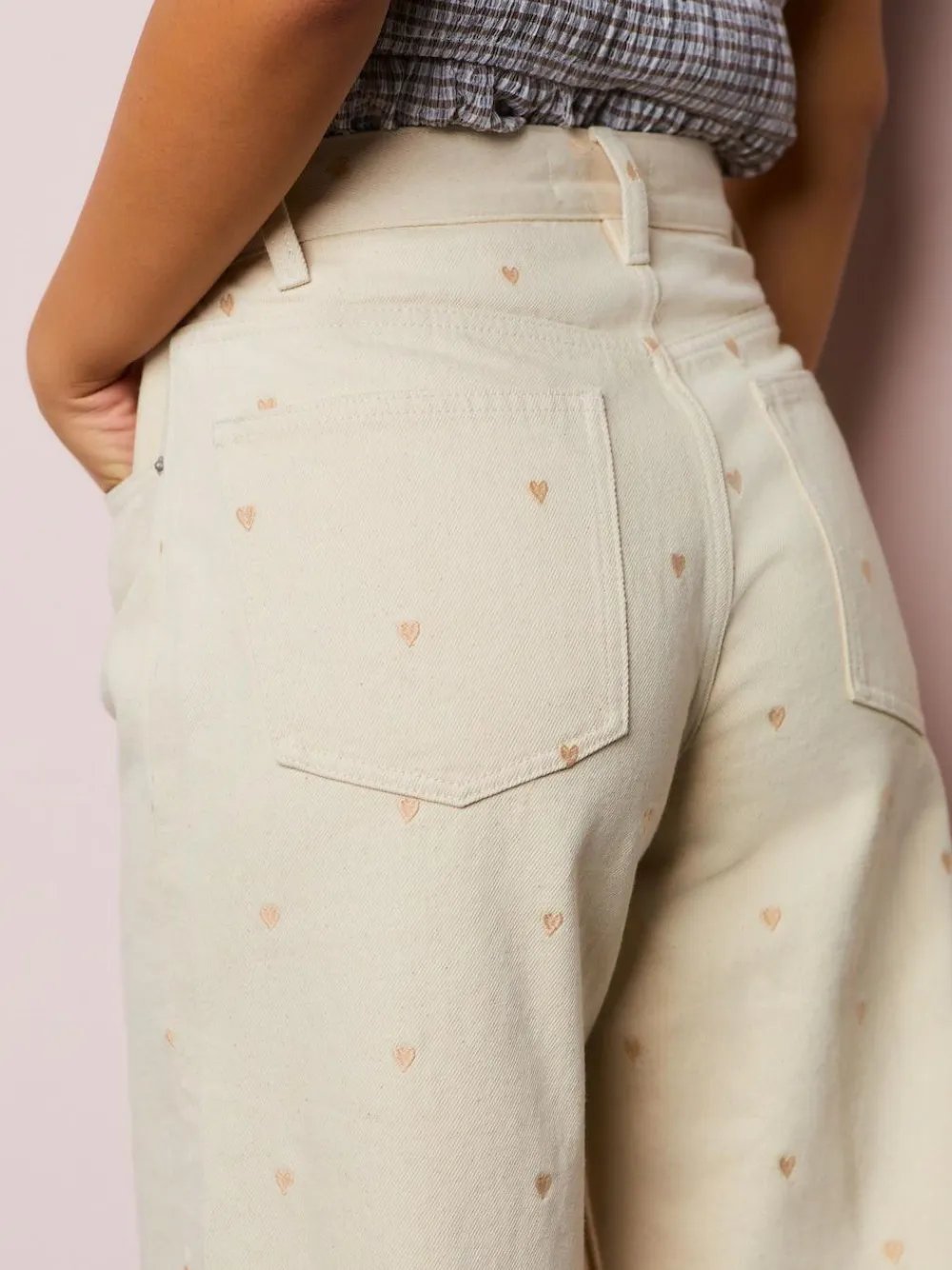 Online Next Ecru Embroidered Heart Wide Leg Jeans