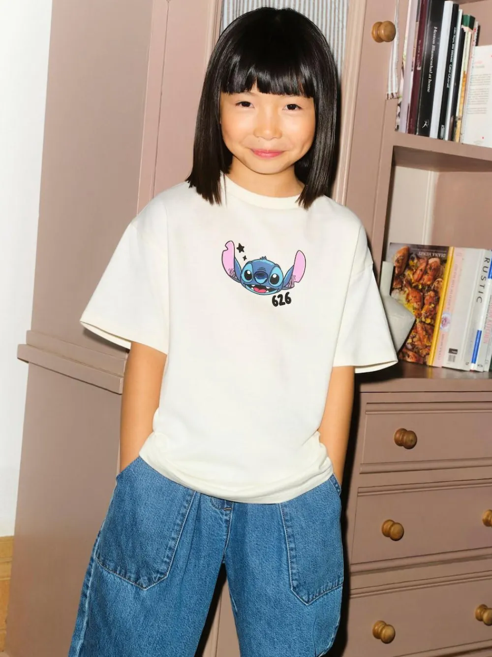 New Next Lilo & Stitch Oversized Graphic T-Shirt (3-16yrs) Ecru