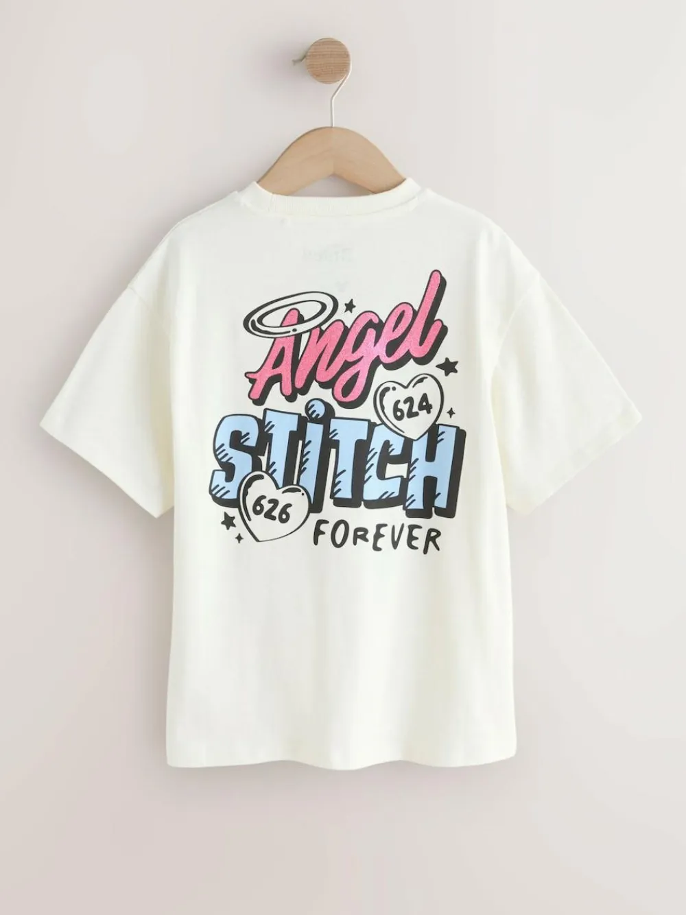 New Next Lilo & Stitch Oversized Graphic T-Shirt (3-16yrs) Ecru