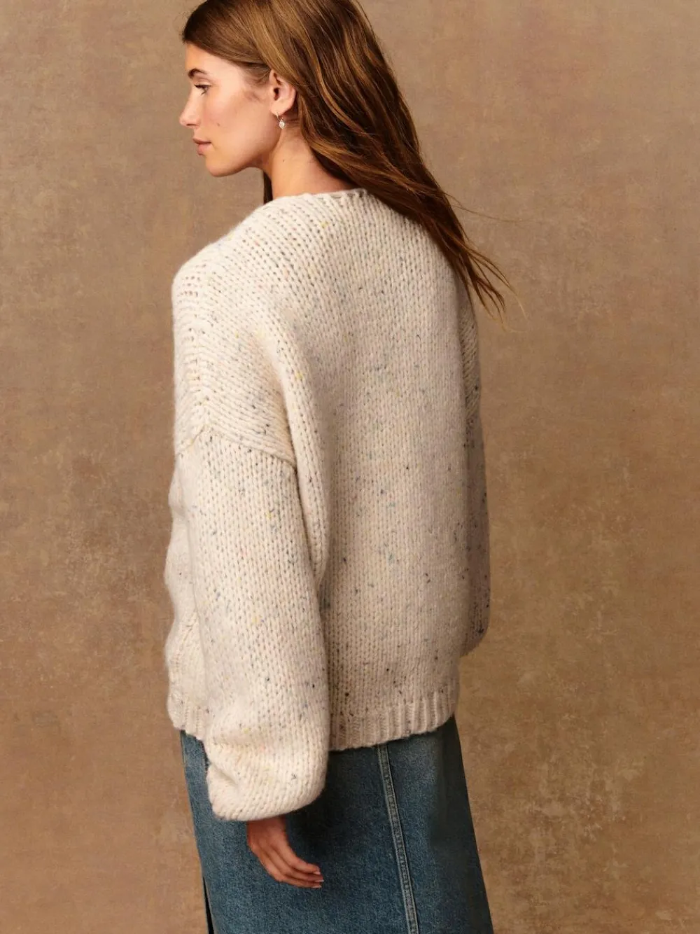 Next Ecru Neppy Soft Touch Chunky Knit Cardigan