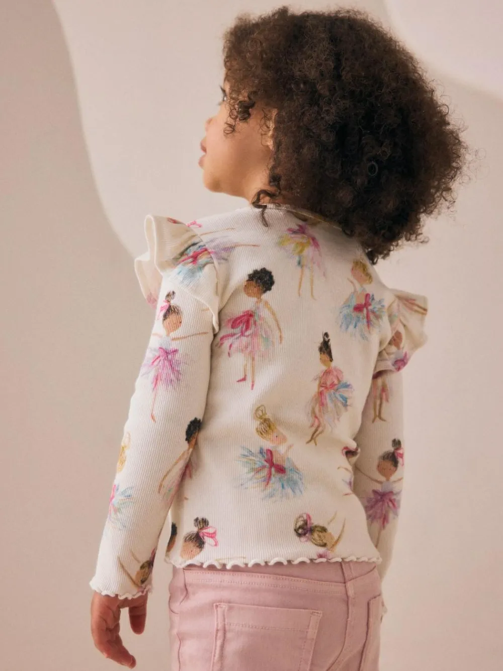 Clearance Next Ribbed Long Sleeve Frill T-Shirt (3mths-7yrs) Ecru