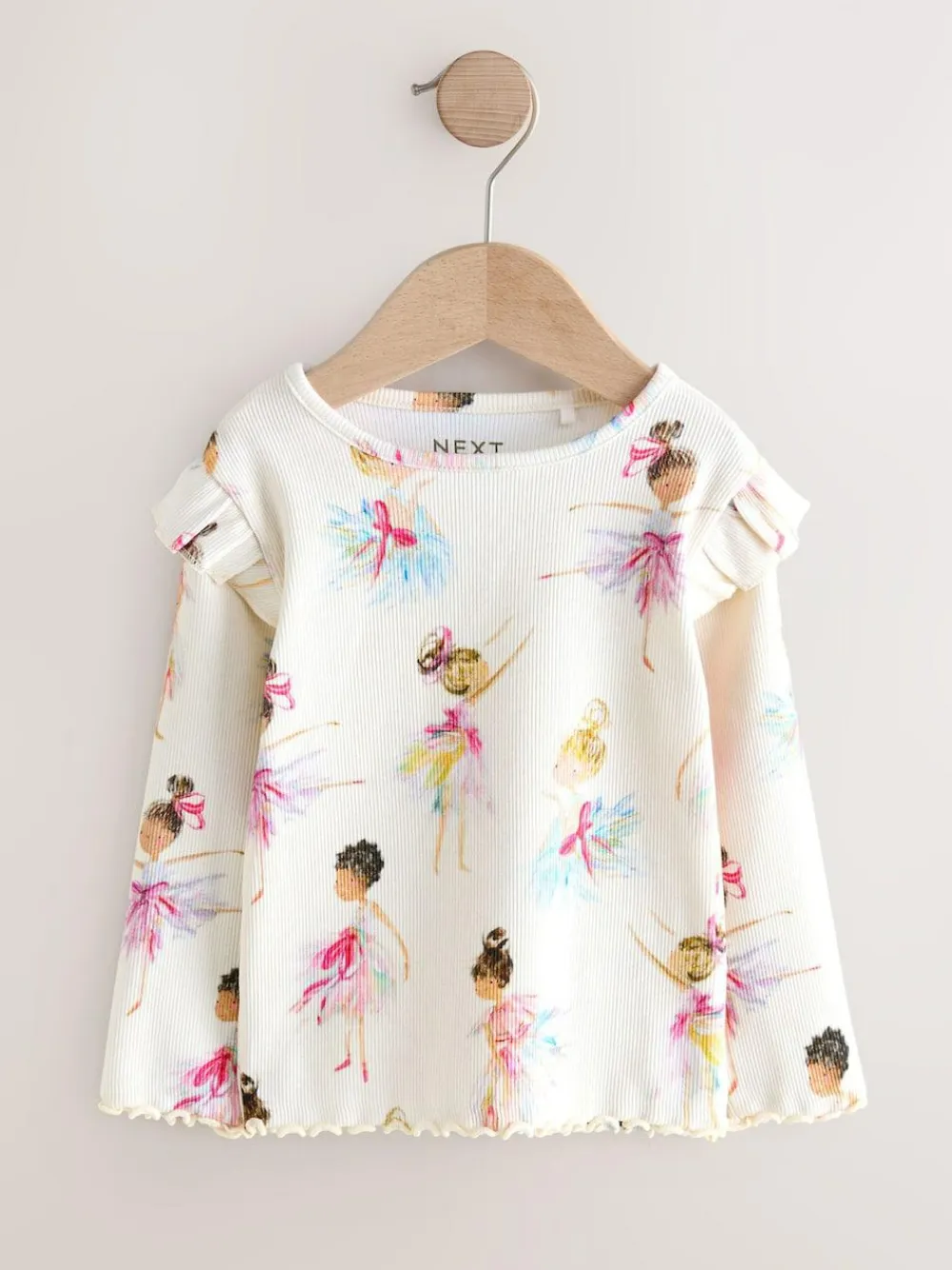 Clearance Next Ribbed Long Sleeve Frill T-Shirt (3mths-7yrs) Ecru