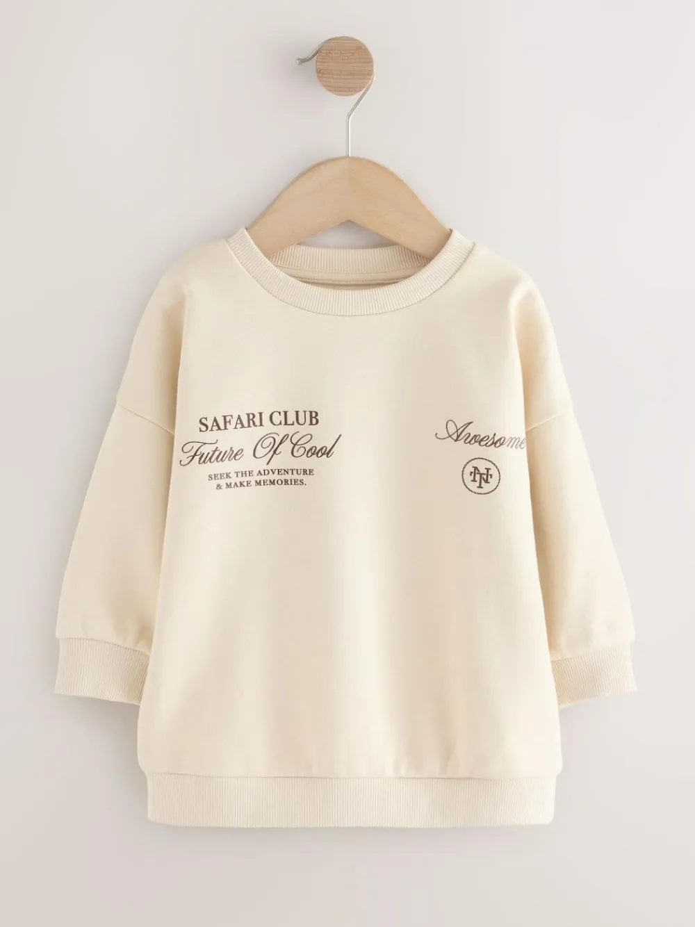 Next Ecru Safari Club Back Printed Crew Neck Jersey Sweatshirt (3mths-7yrs)^BOY Sweatshirts & Hoodies|Sweatshirts & Hoodies