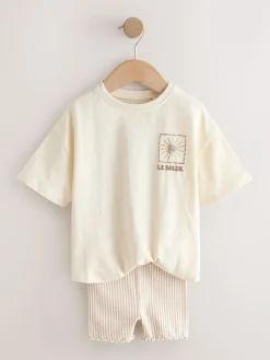 Next Ecru Sun Short Sleeve T-Shirt and Cycle Shorts Set (3mths-7yrs)