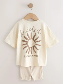Next Ecru Sun Short Sleeve T-Shirt and Cycle Shorts Set (3mths-7yrs)