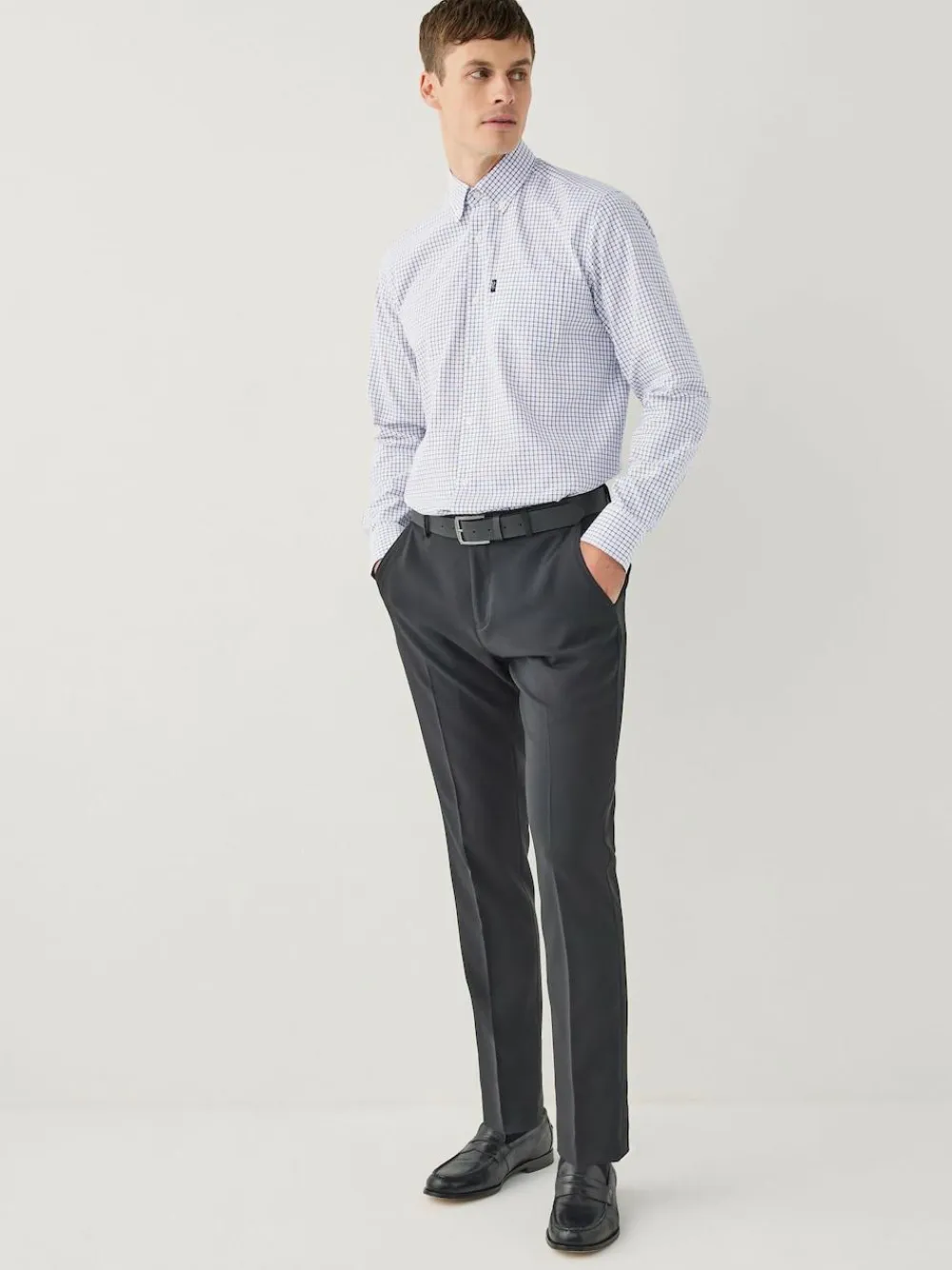 Online Next Ecru Tattersall Check Regular Fit Easy Iron Button Down Oxford Shirt