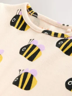 Hot Next Short Sleeve Rib T-Shirt (3mths-7yrs) Ecru White Bee